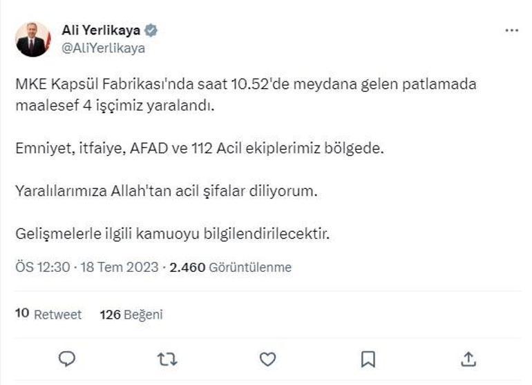 MKEnin kapsül fabrikasında patlama: 4 yaralı