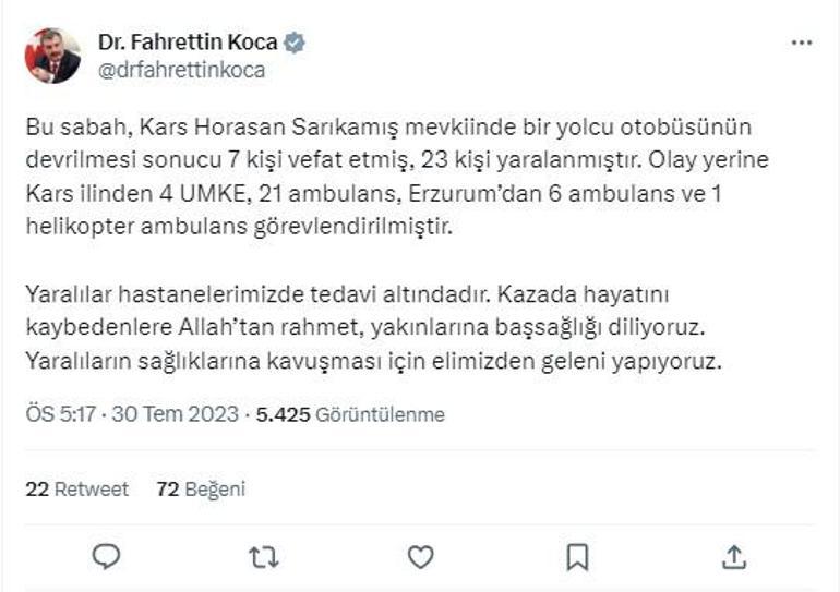 Karsta yolcu otobüsü viyadükten uçtu: 7 ölü, 21 yaralı