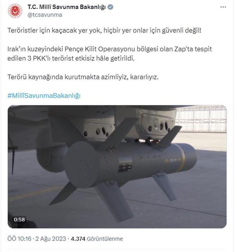 MSB: Zapta 3 PKKlı etkisiz hale getirildi