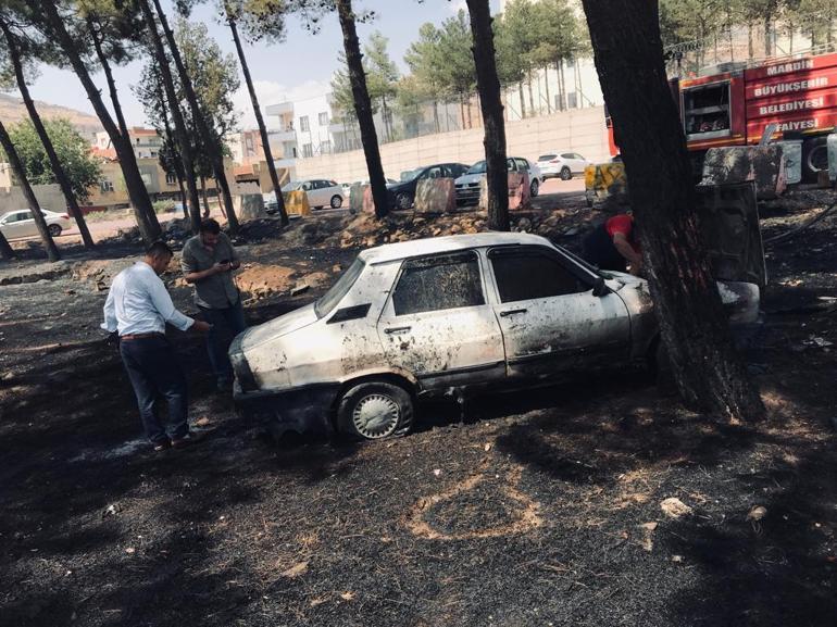 Otomobildeki yangın, ağaçlara da sıçradı