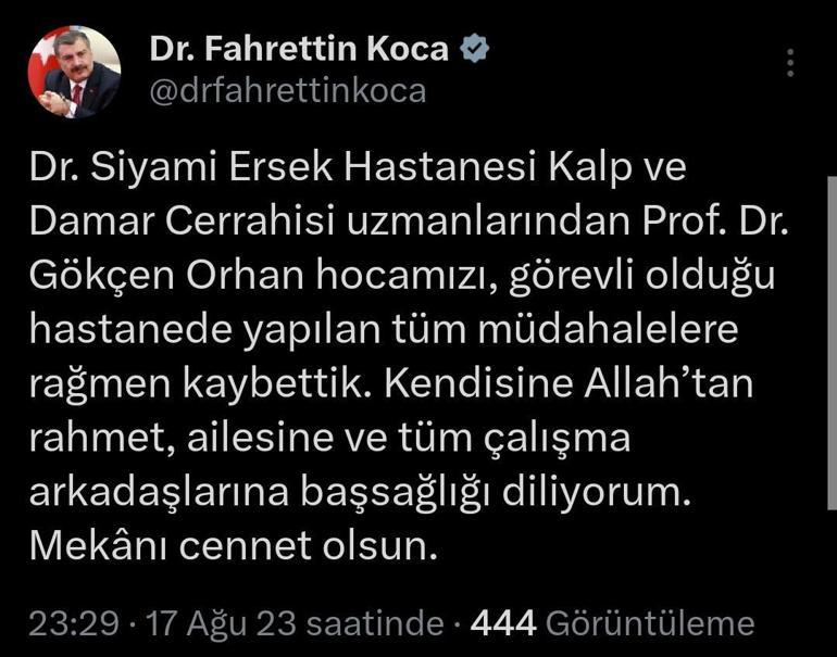 Bakan Koca: Prof. Dr. Gökçen Orhan hocamızı kaybettik