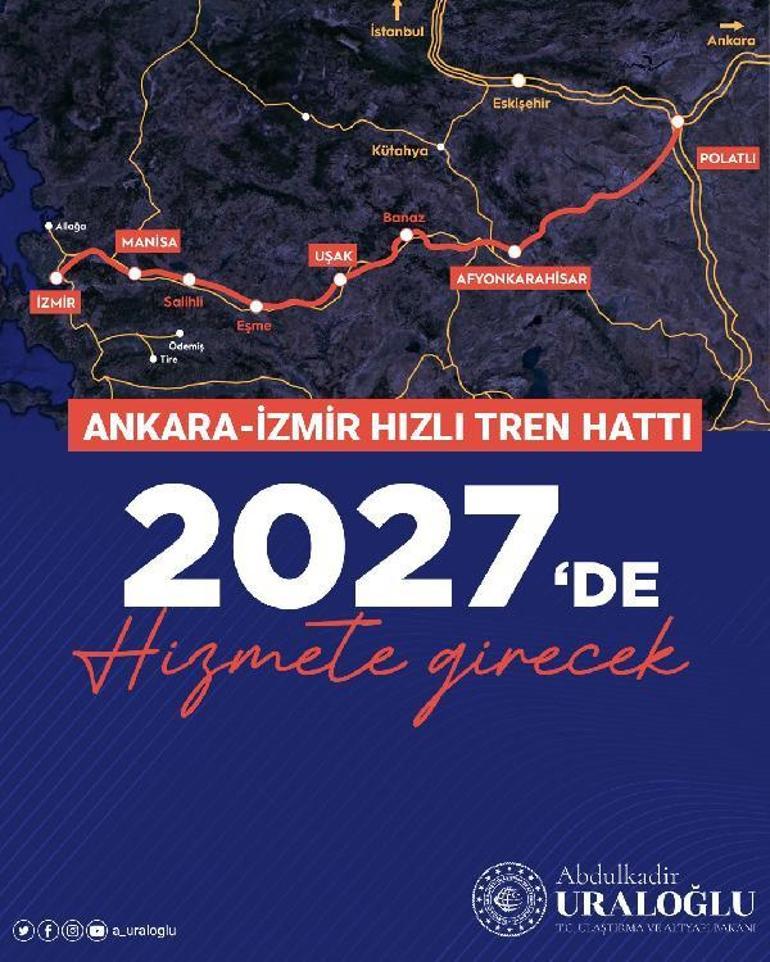 Bakan Uraloğlu: Ankara-İzmir Yüksek Hızlı Tren Hattı, 2027de hizmete girecek