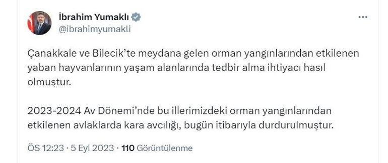 Çanakkale ve Bilecikte kara avcılığı durduruldu