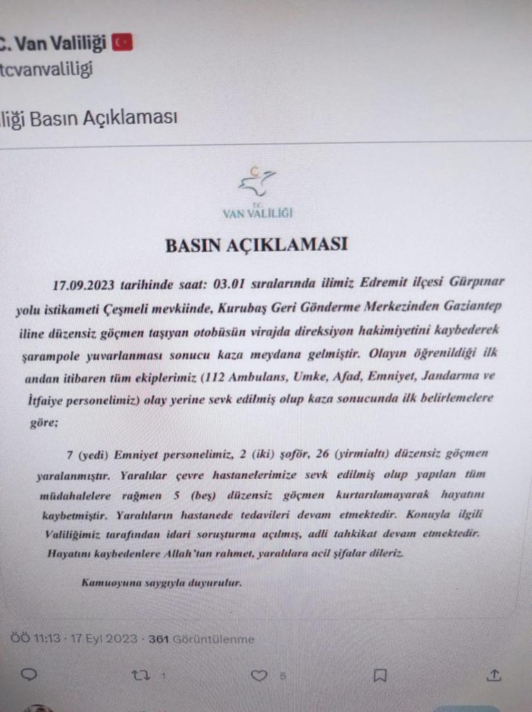 Vanda göçmenlerin taşındığı midibüs kaza yaptı: 5 ölü, 21 yaralı