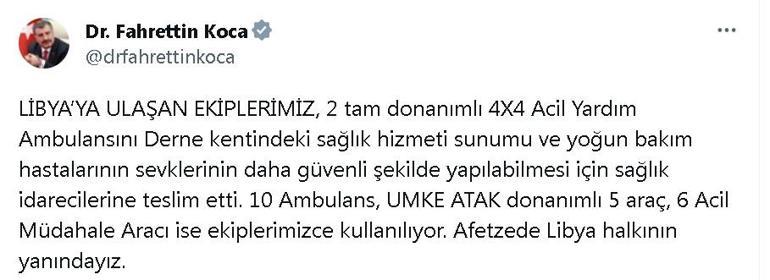 Bakan Koca: Afetzede Libya halkının yanındayız