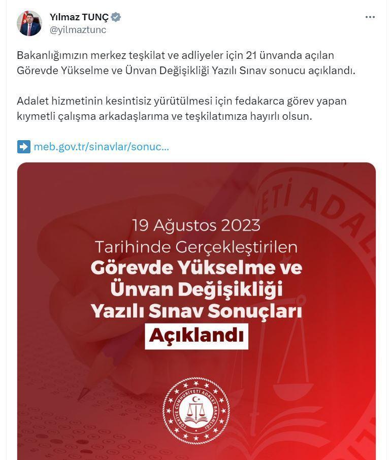 Adalet Bakanlığı görevde yükselme sınav sonuçları açıklandı