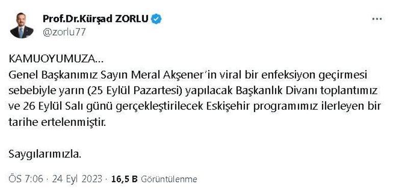 İYİ Parti Genel Başkanı Akşener rahatsızlandı