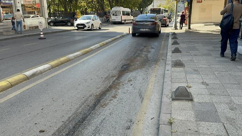 Üsküdarda motor yağı dökülen yolda yürürken kaydı, hastanelik oldu