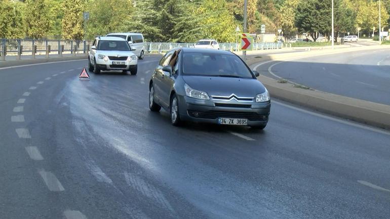 Kartalda hafriyat kamyonundan dökülen yağ kazalara neden oldu