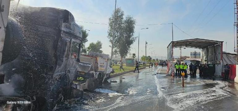 Bariyere çarpıp alev alan kömür yüklü kamyon yandı