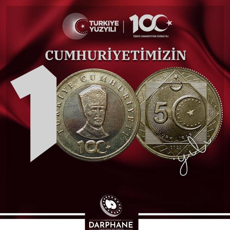 Cumhuriyetin 100üncü yılına özel madeni 5 lira basıldı