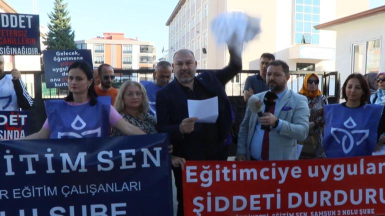 Samsunda öğretmene şiddet iddiası; sendika üyelerinden protesto