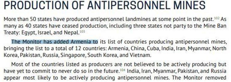 Ermenistan, 2023 Kara Mayını Takip Raporuna eklendi