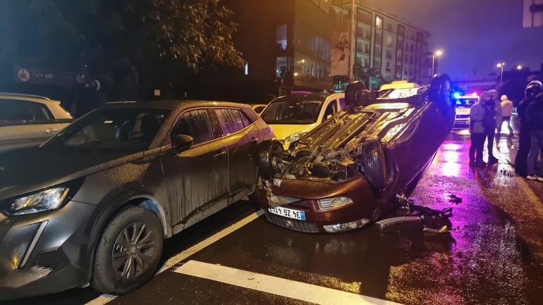 Beyoğlunda kazadan sonra kaçan otomobil, takip edilirken Şişlide takla attı: 1 yaralı