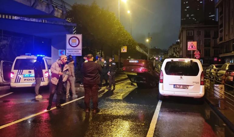 Beyoğlunda kazadan sonra kaçan otomobil, takip edilirken Şişlide takla attı: 1 yaralı