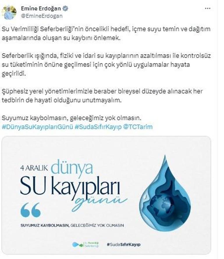Emine Erdoğan: Suyumuz kaybolmasın, geleceğimiz yok olmasın