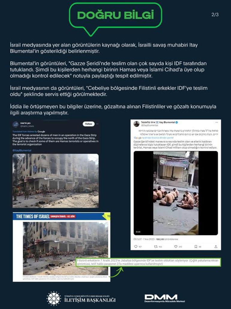 İletişim Başkanlığı: İsrail, çok sayıda Hamas üyesini yakaladı iddiası doğru değil