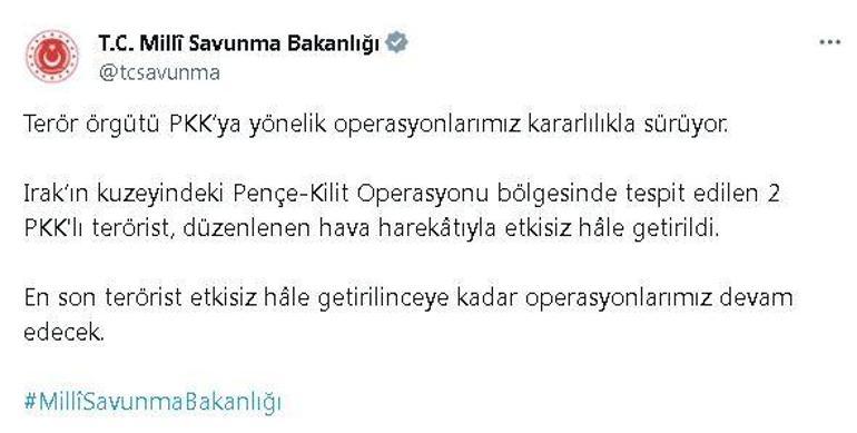 MSB: Irakın kuzeyinde 2 terörist etkisiz hale getirildi