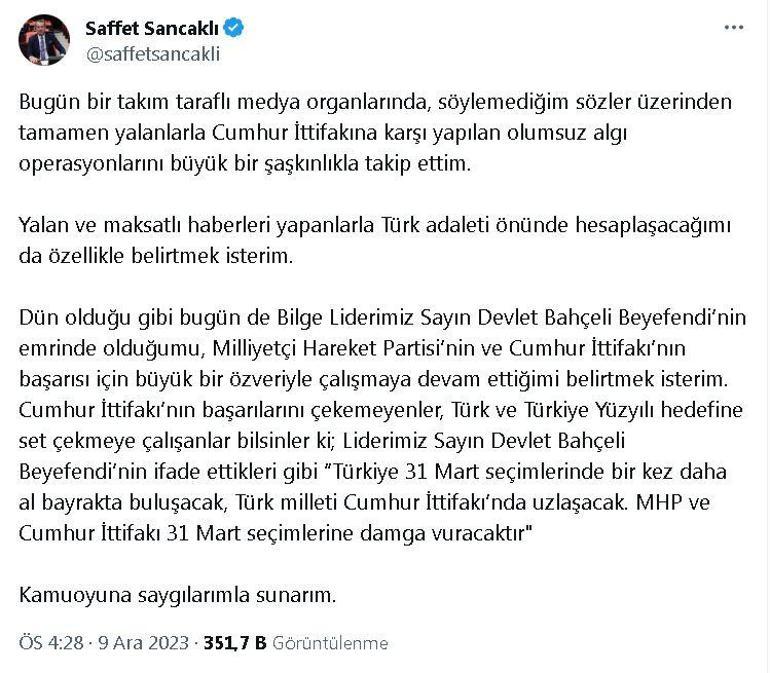 MHPde Saffet Sancaklı istifa etti