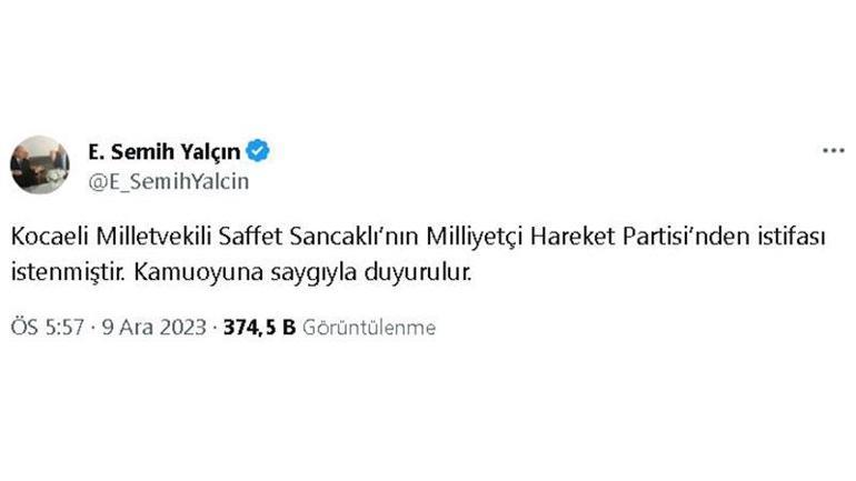 MHPde Saffet Sancaklı istifa etti