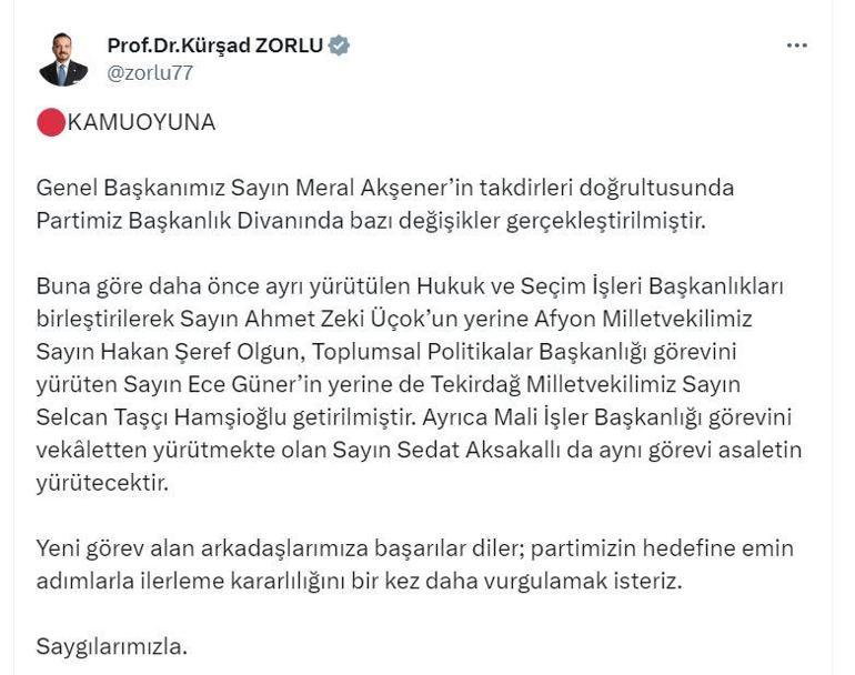 İYİ Parti Genel Başkan Yardımcısı Güner, partisinden istifa etti