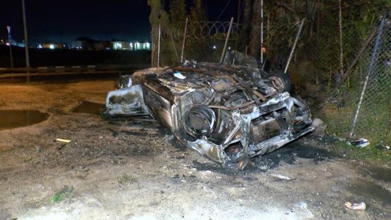 Bursada kavşakta takla atıp yanan otomobilin sürücüsü olay yerinden kaçtı