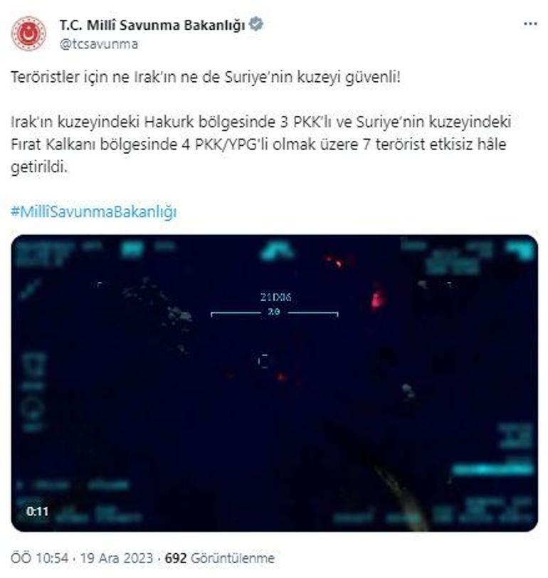 MSB: 7 terörist etkisiz hale getirildi