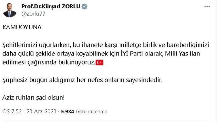 İyi Partiden milli yas çağrısı