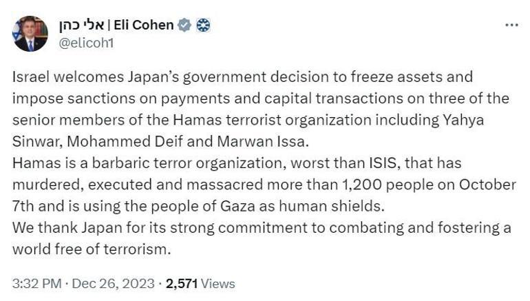 Japonya’dan Hamas’ın 3 liderine yaptırım kararı