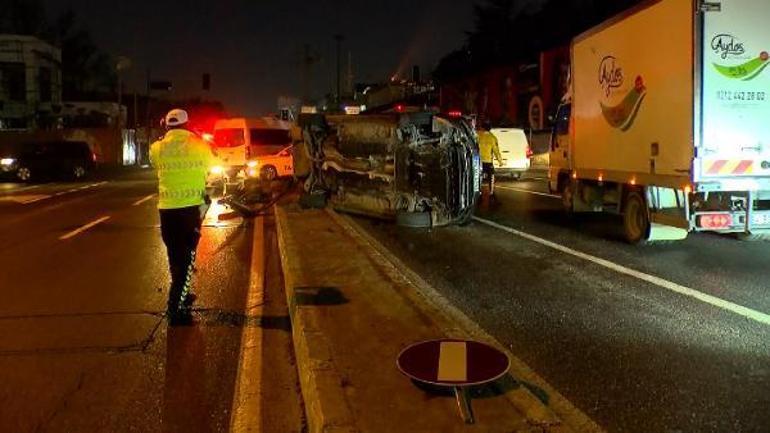 Sarıyerde servis minibüsünün çarptığı otomobil takla attı