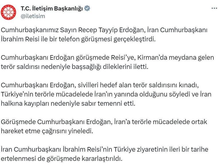 İletişim Başkanlığı: İran Cumhurbaşkanı Reisinin Türkiye ziyareti ertelendi