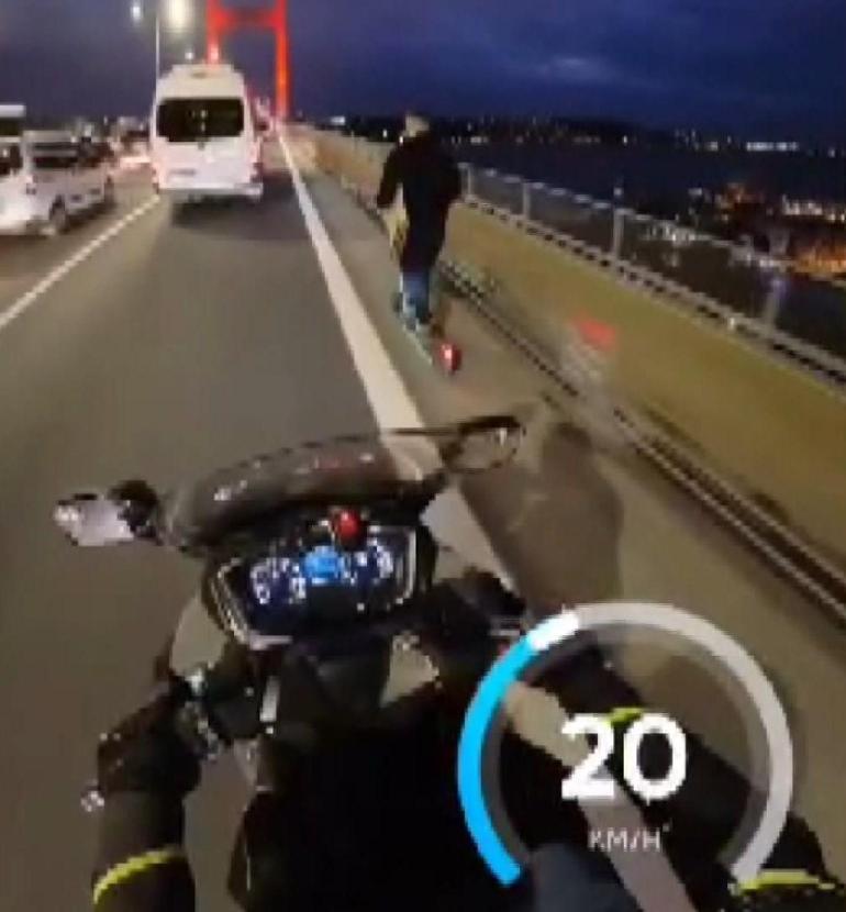 15 Temmuz Şehitler Köprüsünde skuterle tehlikeli yolculuk kamerada