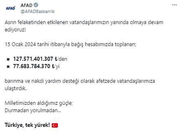 AFAD: 77 milyar 683 milyon lirayı afetzedelere ulaştırdık