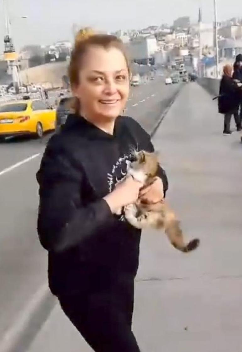 Yavru kediyi kurtarmak için trafiği durdurdu