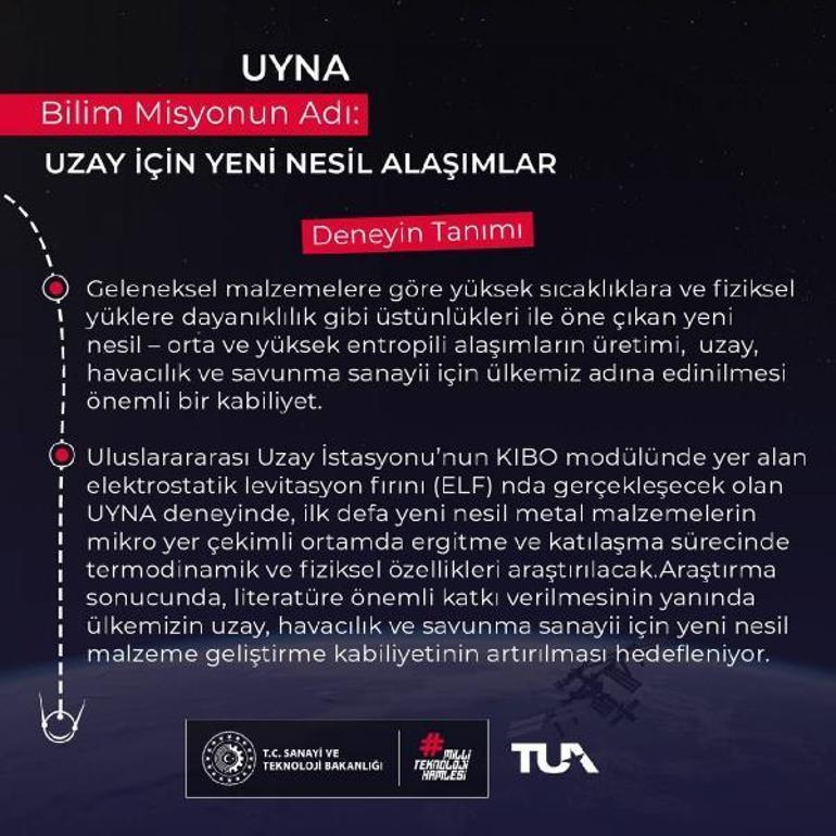 TUA: Alper Gezeravcı, Uyna deneyi yapacak