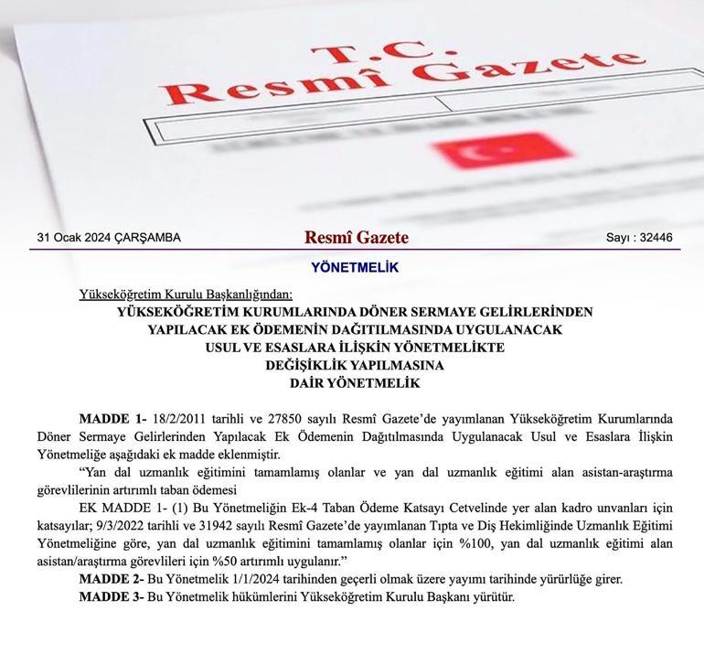 YÖKten yan dal uzmanları ve asistanların ek ödemelerine zam açıklaması