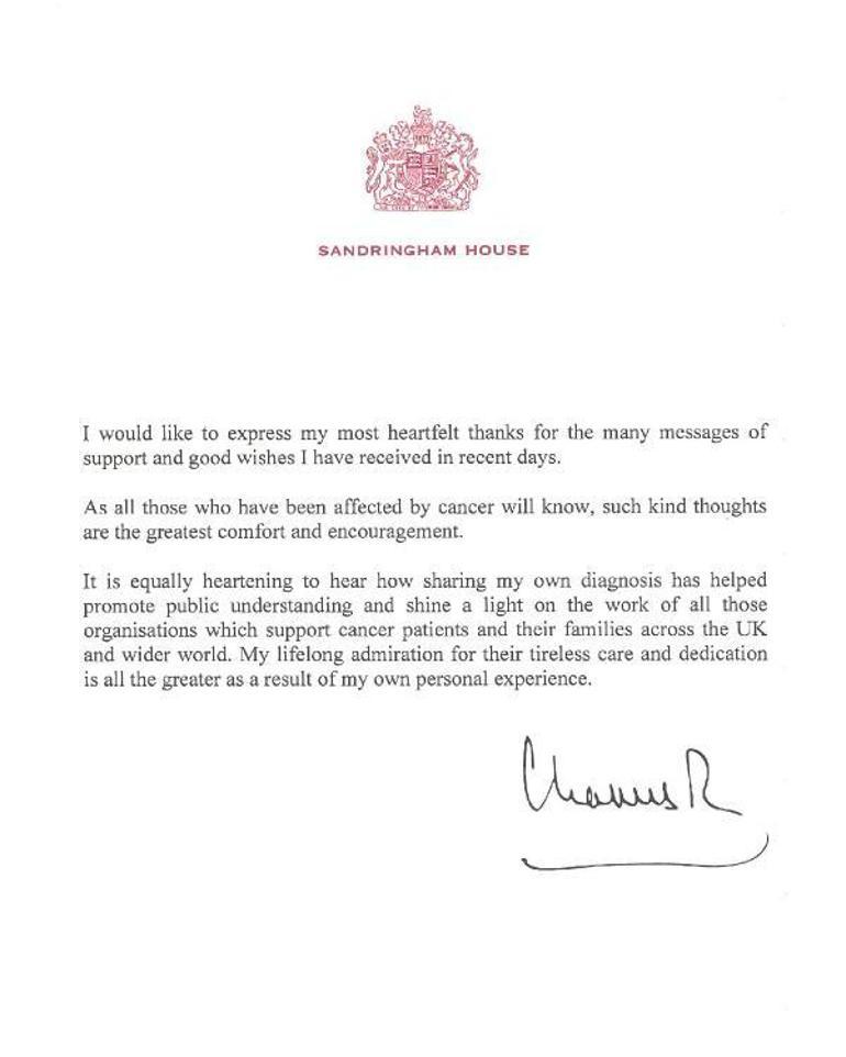 Kral Charles, kendisine destek gösterenlere teşekkür mesajı yayımladı
