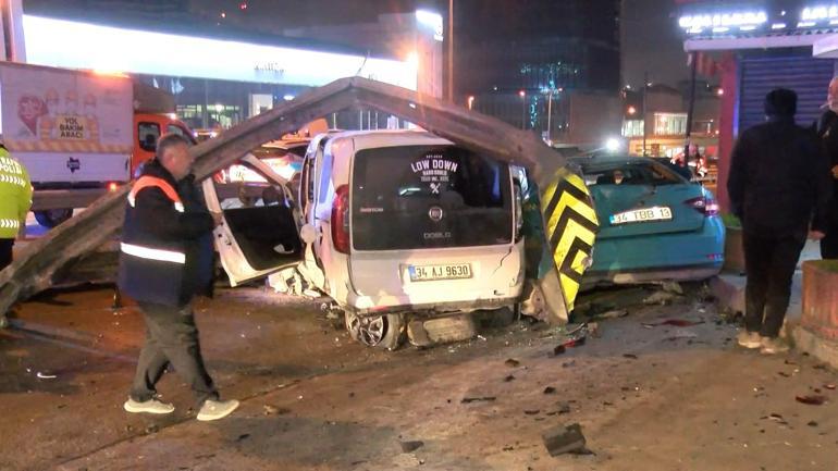 Kartalda bariyerlere vuran hafif ticari araç taksiye çarptı: 1i ağır 4 yaralı
