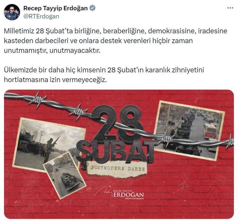 Cumhurbaşkanı Erdoğandan 28 Şubat paylaşımı