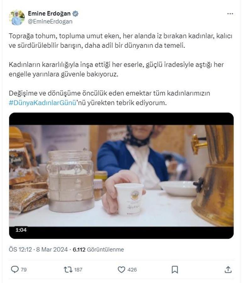 Emine Erdoğandan Dünya Kadınlar Günü mesajı