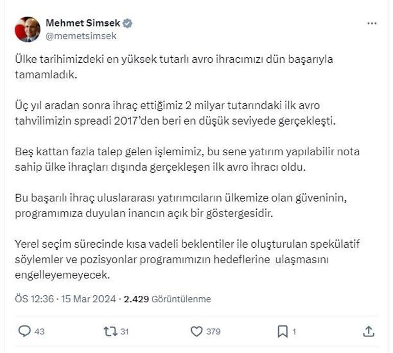 Bakan Şimşek: Spekülatif söylemler programımızın hedefe ulaşmasını engelleyemeyecek