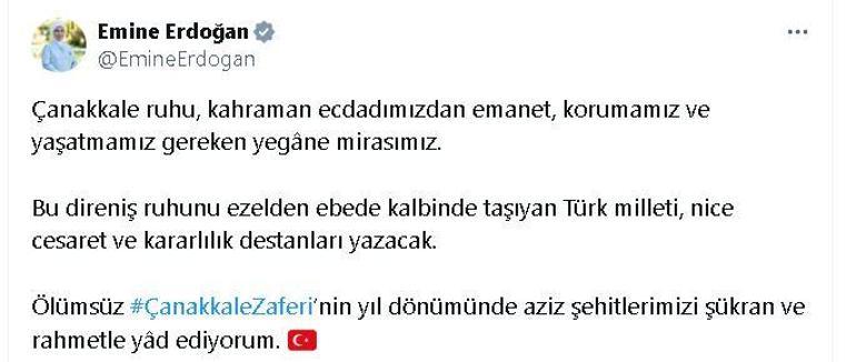 Emine Erdoğan, Çanakkale Zaferinin yıl dönümünde şehitleri andı