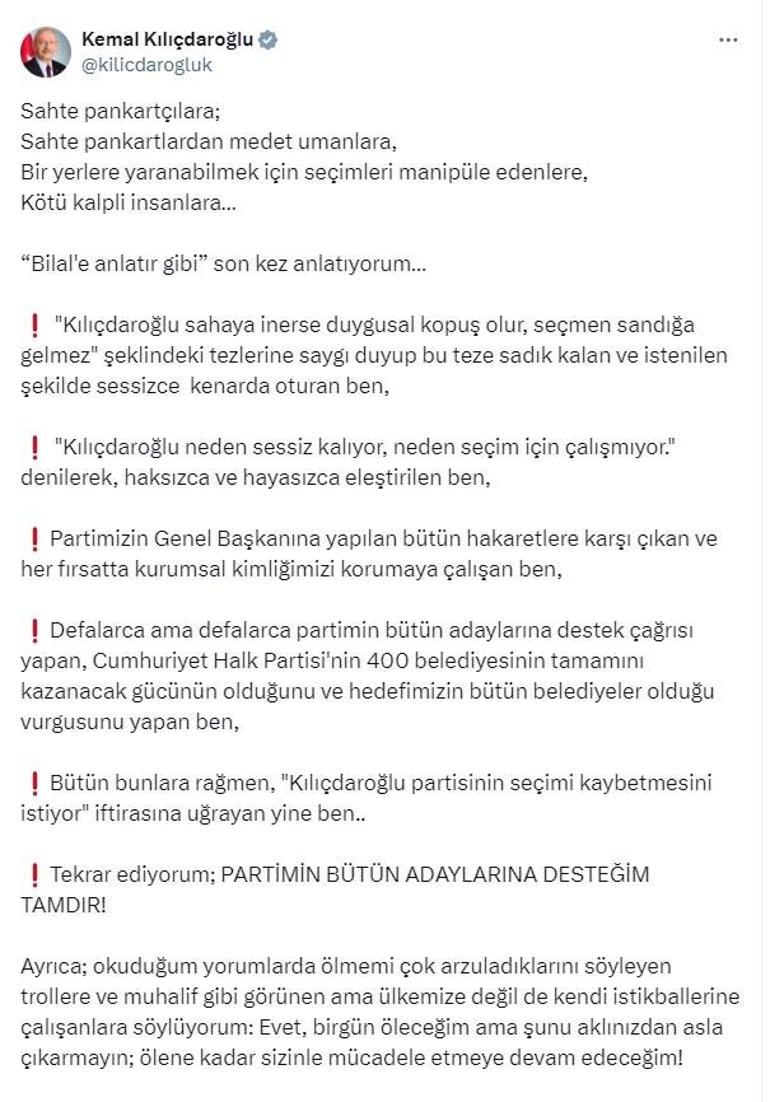 Kılıçdaroğlu: Partimin bütün adaylarına desteğim tamdır