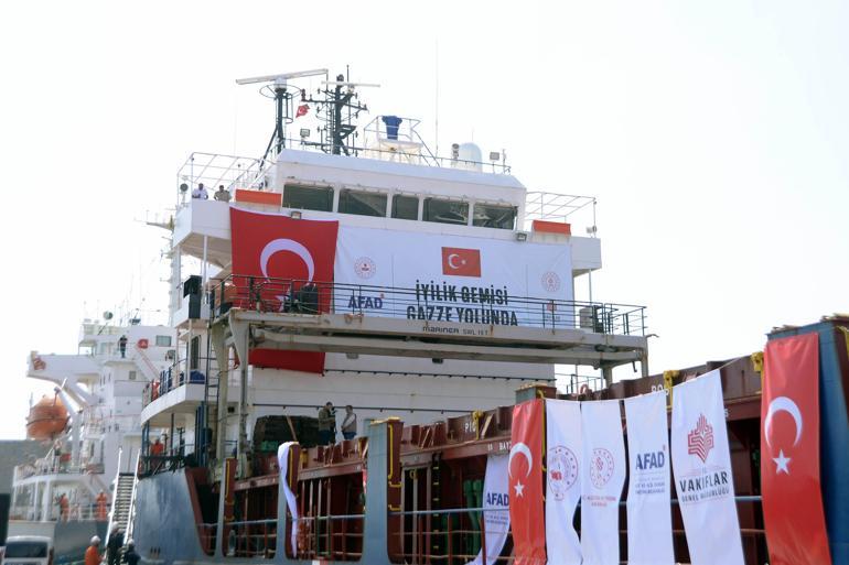 Gazzeye insani yardım malzemesi taşıyan 8inci gemi Mersinden uğurlandı
