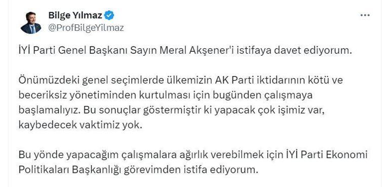 İYİ Partili Yılmaz, Akşener’i istifaya davet edip partisindeki görevinden ayrıldı