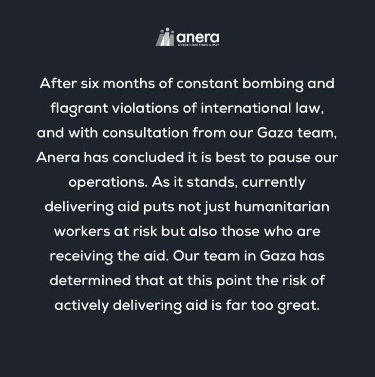 WCK saldırısı sonrası Anera, Gazze faaliyetlerini durdurdu