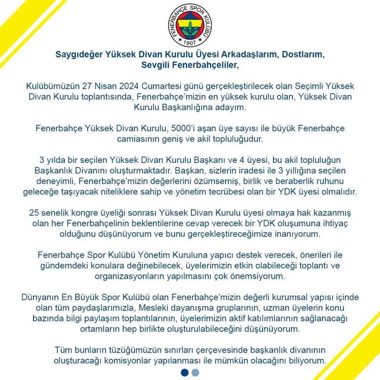 Sevil Zeynep Becan, Fenerbahçe Yüksek Divan Kurulu Başkanlığına aday olduğunu açıkladı