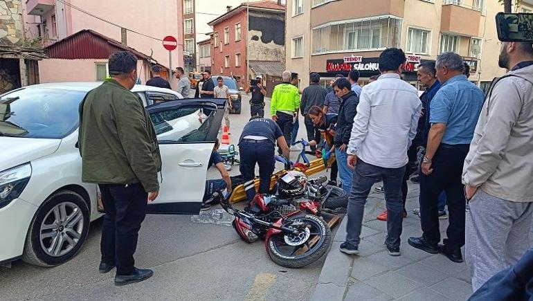 Kazada yaralanan sürücüsü sağlık ekiplerine motosikletinin durumunu sordu