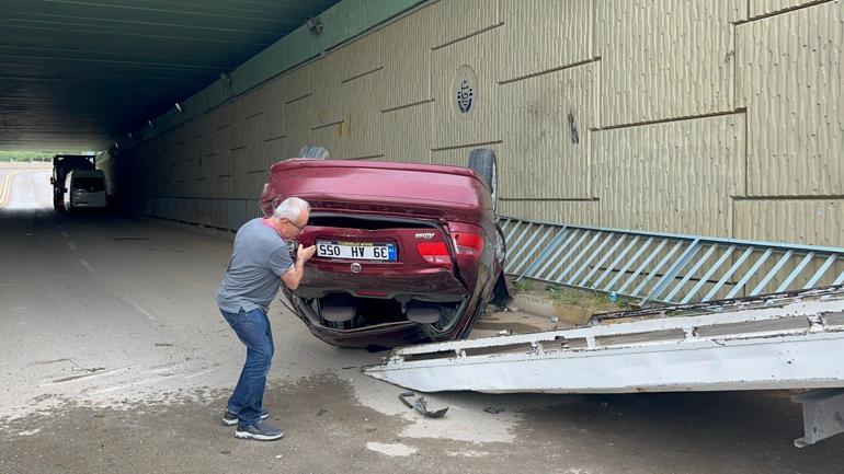 Tuzla’da korkuluklara çarpan otomobil alt geçide düştü: 1 yaralı