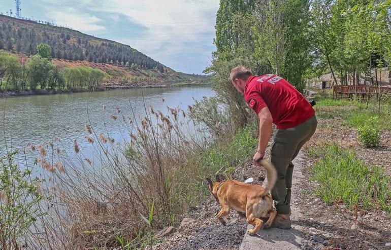 Hareketsiz erkek görüldü’ ihbarının yapıldığı Dicle Nehrindeki aramalara kadavra köpeği Boyka da katıldı